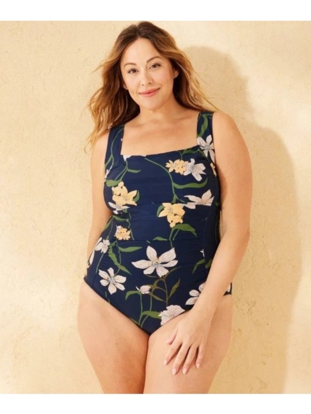 NEW  Shade & Shore Shirred Squareneck Full Coverage Tummy Control Swimsuit